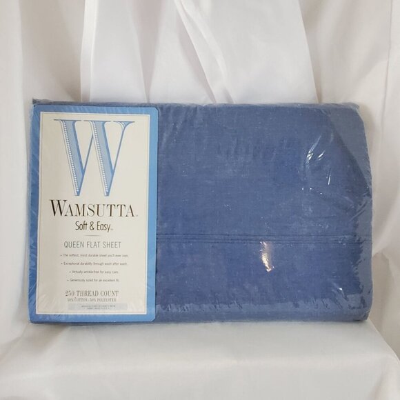 Wamsutta Queen Flat Sheet Denim Blue 250 Thread Count 50% Cotton 50% Polyester - Picture 10 of 11